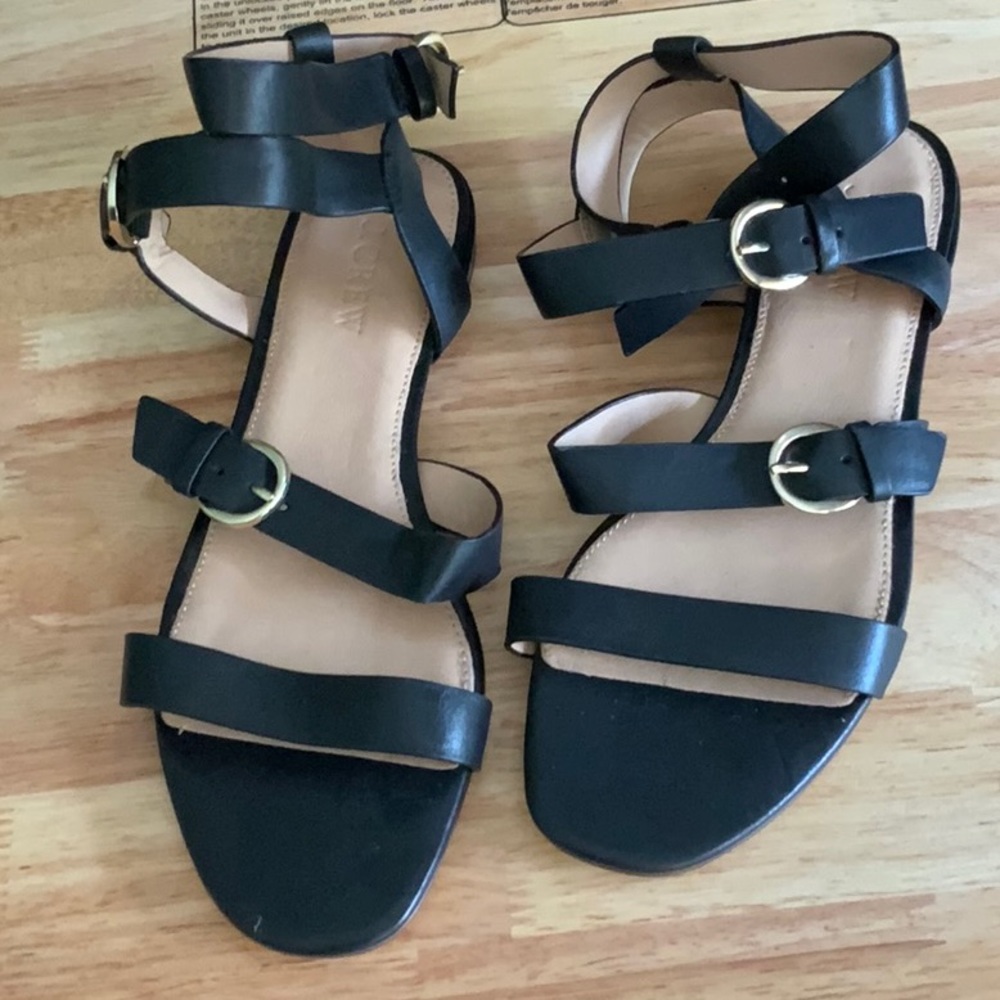 J Crew Black Leather Strappy Sandals Size 7.5